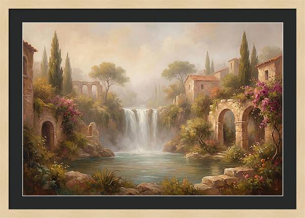 Misty Mediterranean Waterfall
