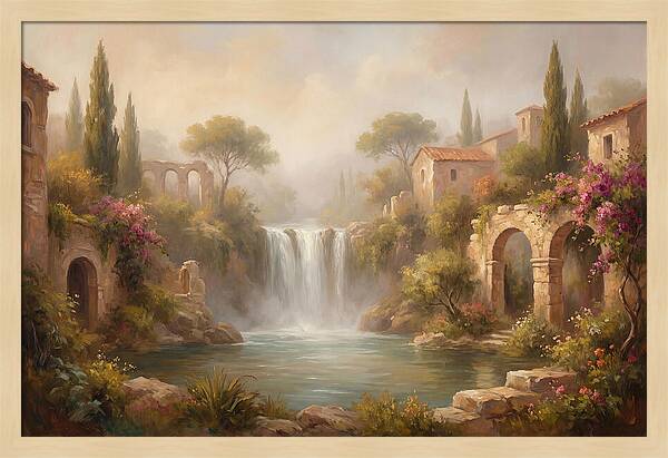 Misty Mediterranean Waterfall