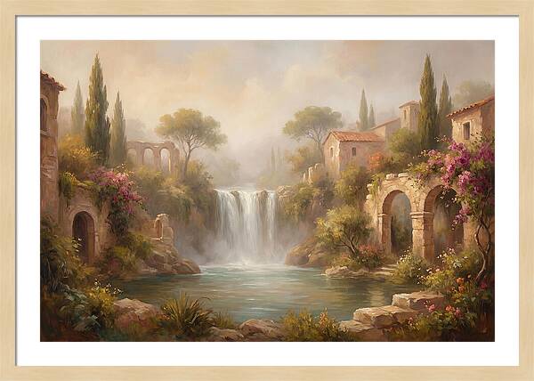 Misty Mediterranean Waterfall
