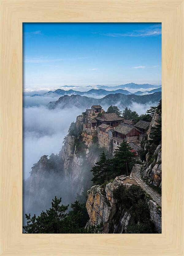 Misty Mountain Temple Perched On Cliff