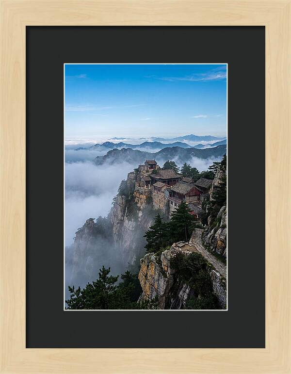 Misty Mountain Temple Perched On Cliff