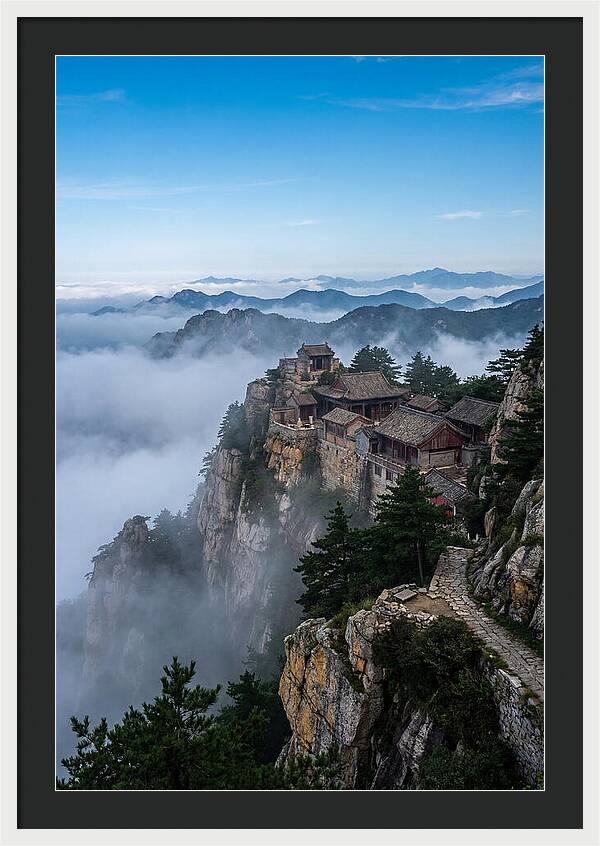 Misty Mountain Temple Perched On Cliff