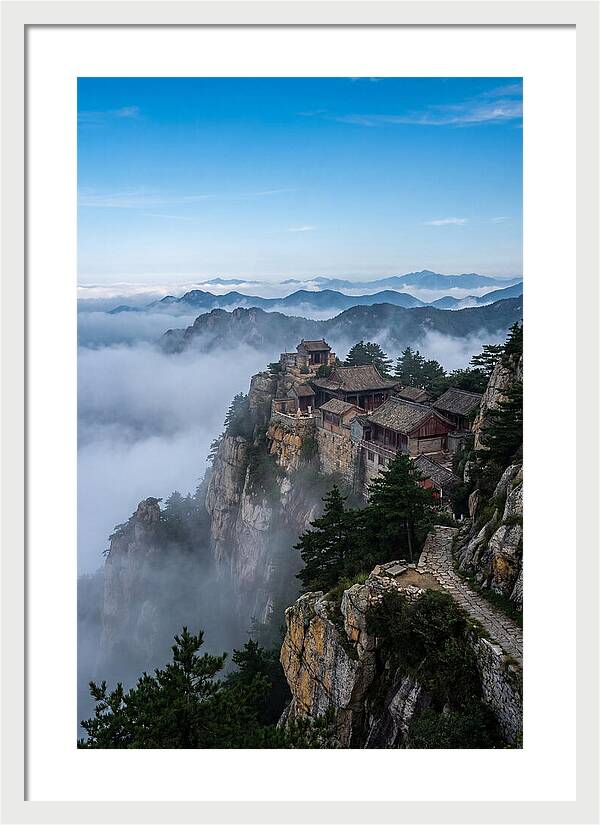Misty Mountain Temple Perched On Cliff