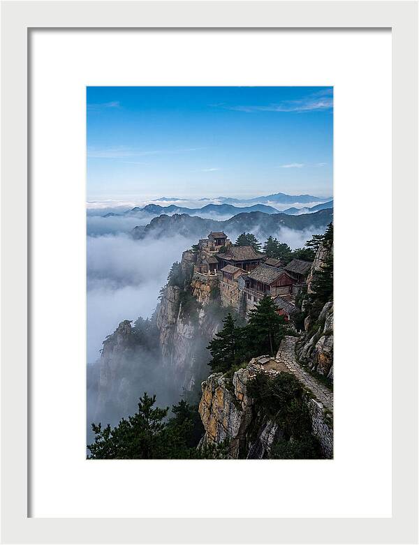 Misty Mountain Temple Perched On Cliff