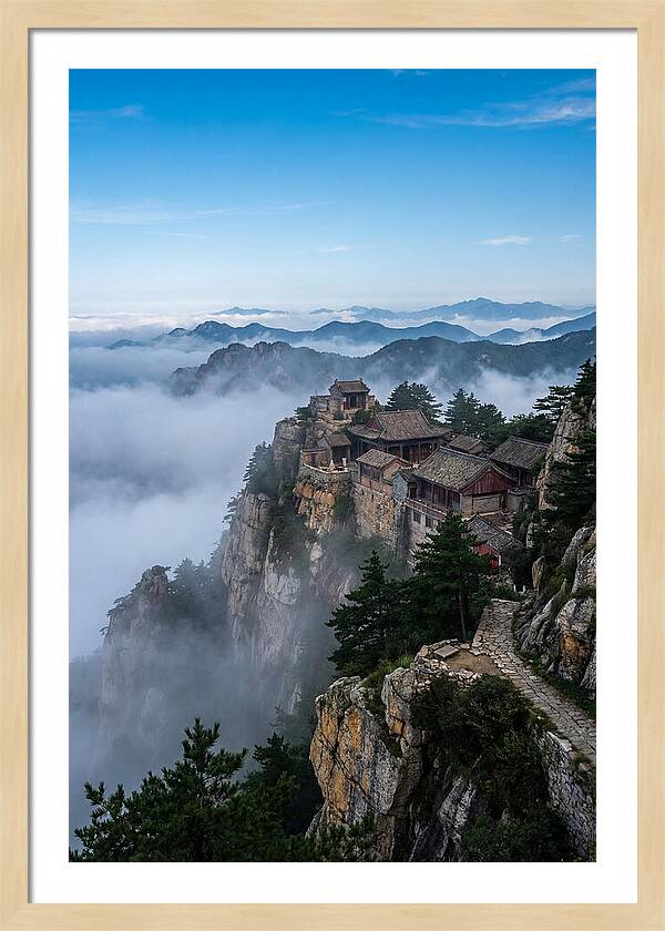 Misty Mountain Temple Perched On Cliff