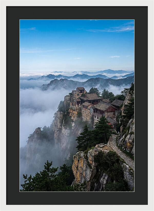 Misty Mountain Temple Perched On Cliff