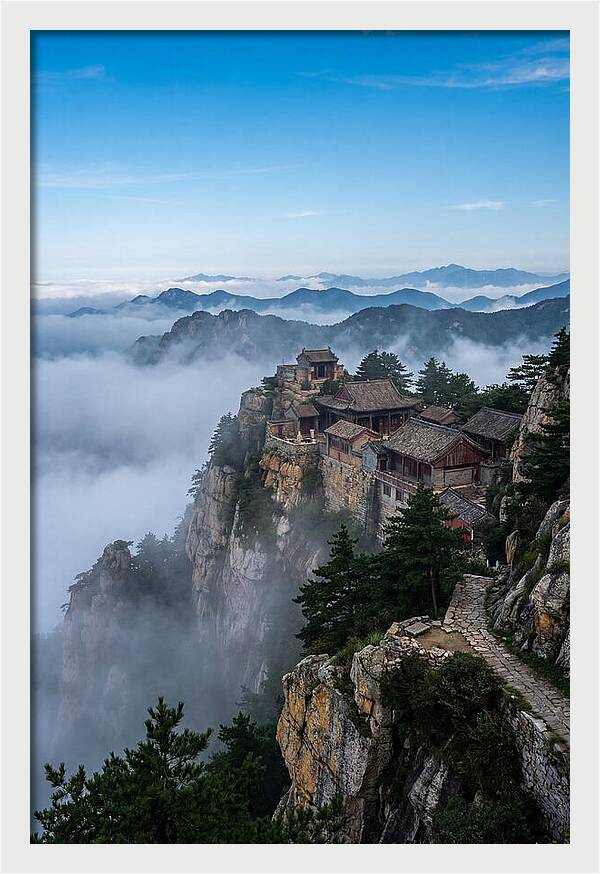 Misty Mountain Temple Perched On Cliff