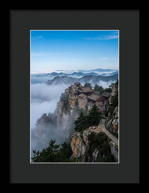 Misty Mountain Temple Perched On Cliff