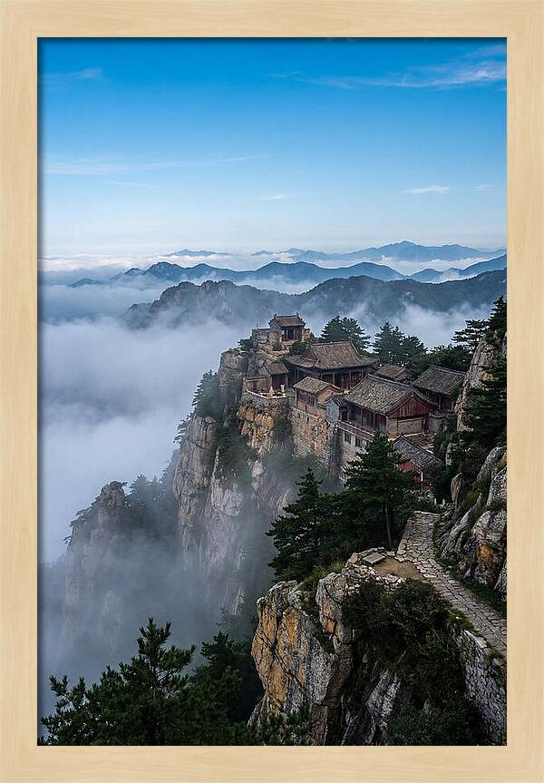 Misty Mountain Temple Perched On Cliff