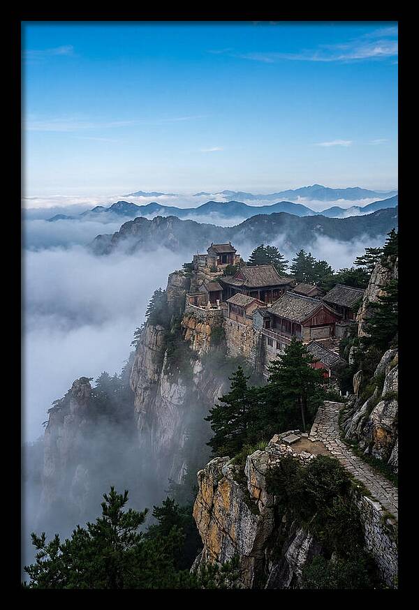 Misty Mountain Temple Perched On Cliff