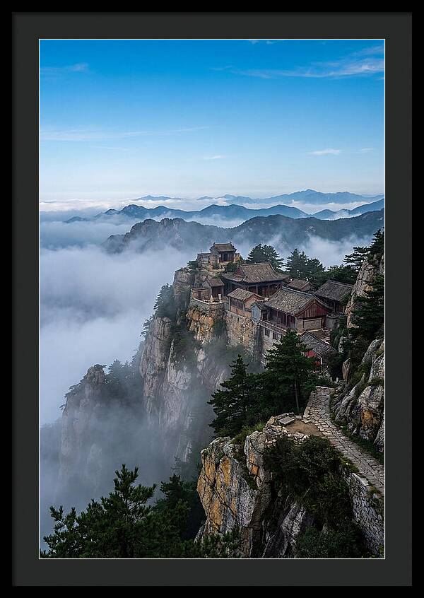 Misty Mountain Temple Perched On Cliff