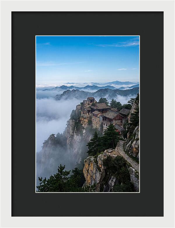 Misty Mountain Temple Perched On Cliff