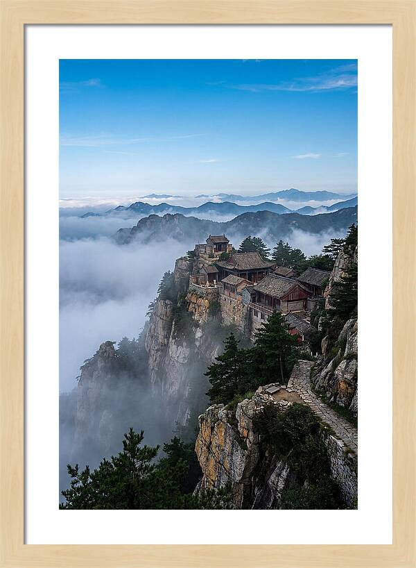 Misty Mountain Temple Perched On Cliff