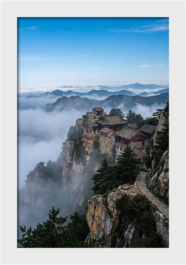 Misty Mountain Temple Perched On Cliff