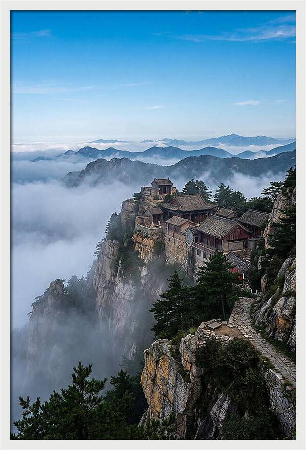 Misty Mountain Temple Perched On Cliff