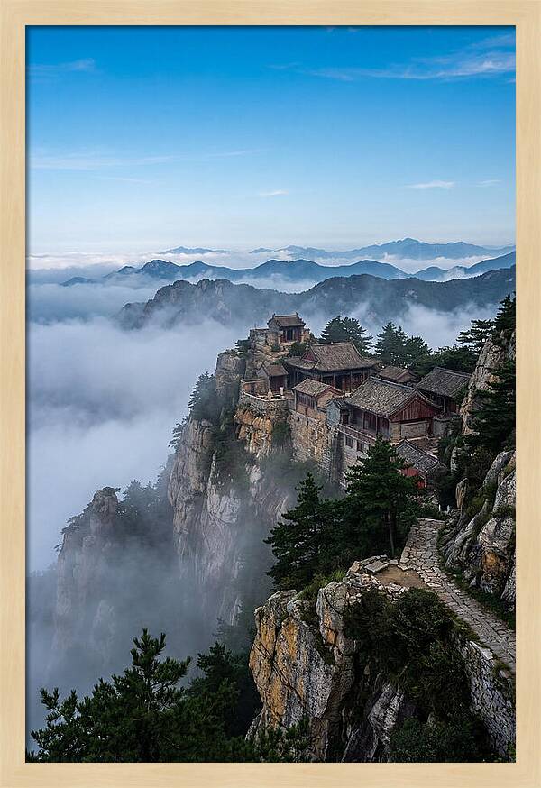 Misty Mountain Temple Perched On Cliff