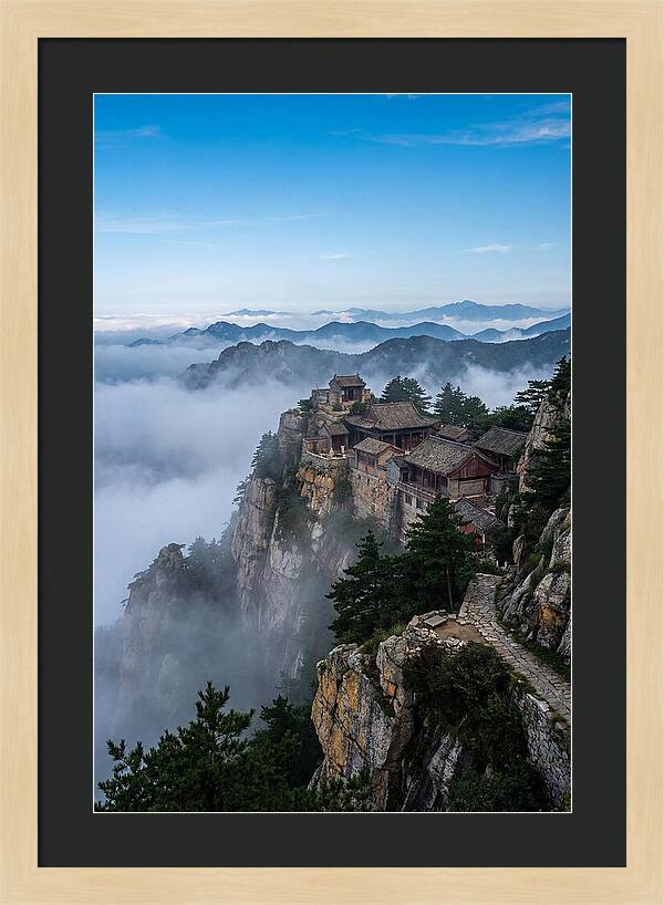 Misty Mountain Temple Perched On Cliff