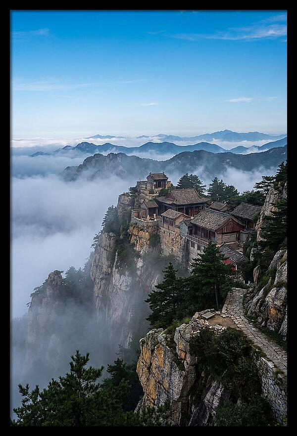Misty Mountain Temple Perched On Cliff