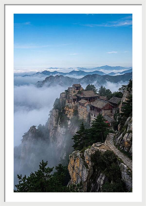 Misty Mountain Temple Perched On Cliff