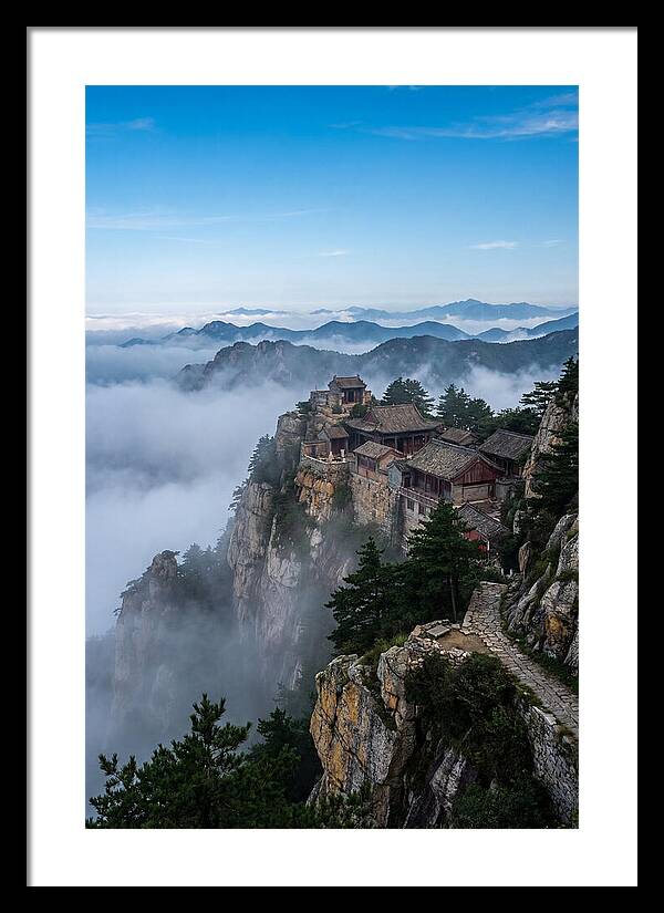 Misty Mountain Temple Perched On Cliff