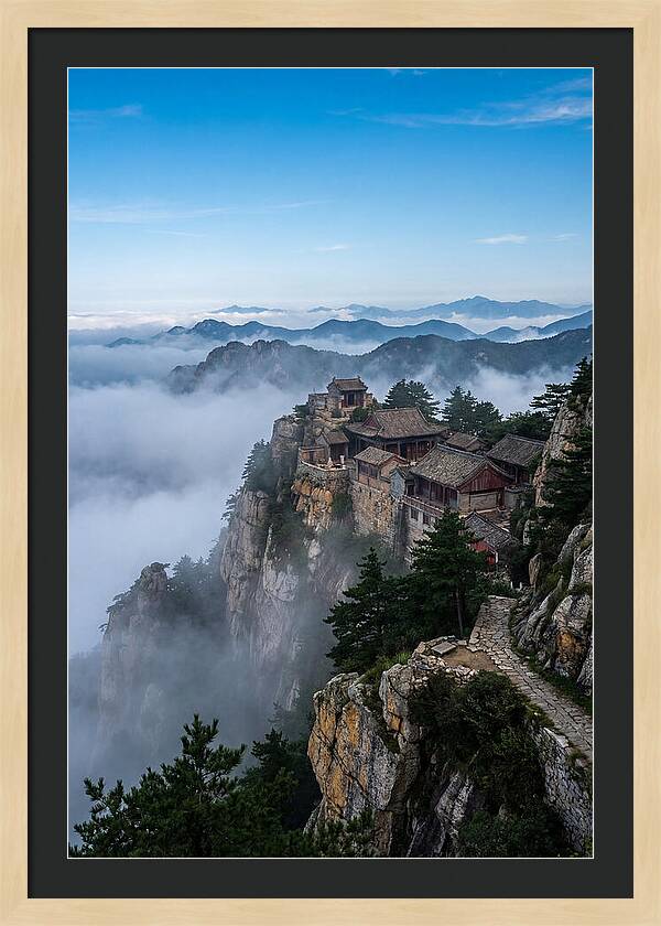 Misty Mountain Temple Perched On Cliff