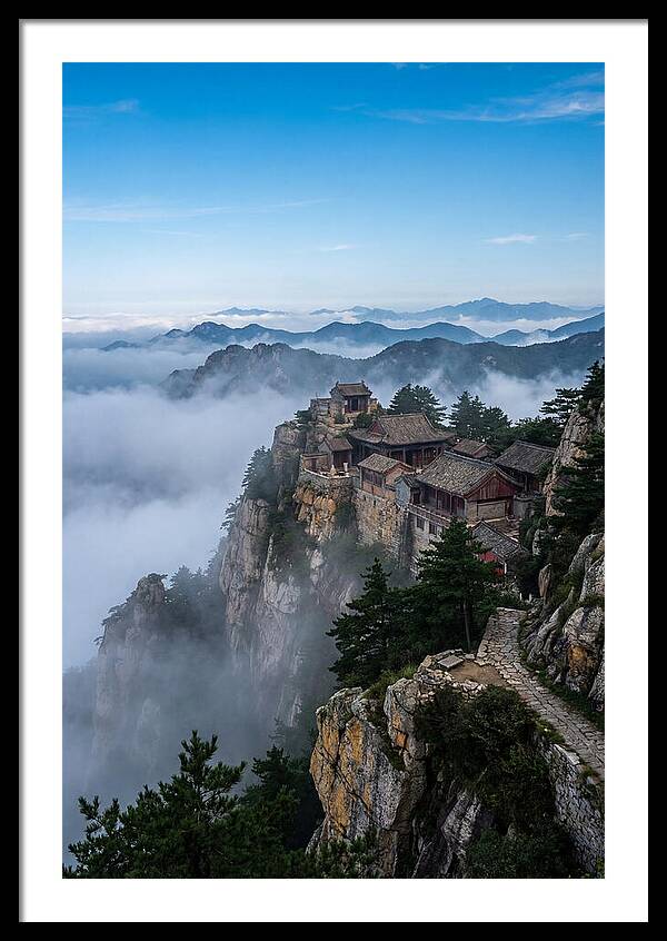 Misty Mountain Temple Perched On Cliff
