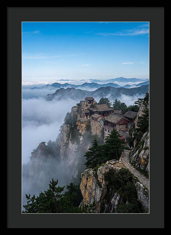 Misty Mountain Temple Perched On Cliff