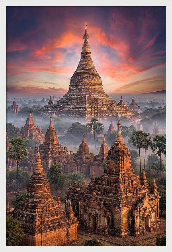 Misty Sunrise Over Bagan Temples