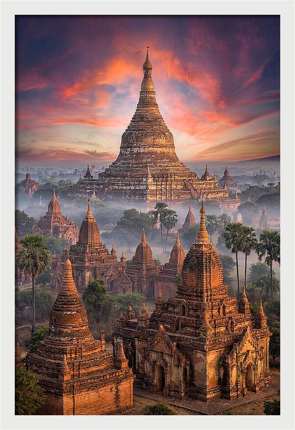 Misty Sunrise Over Bagan Temples