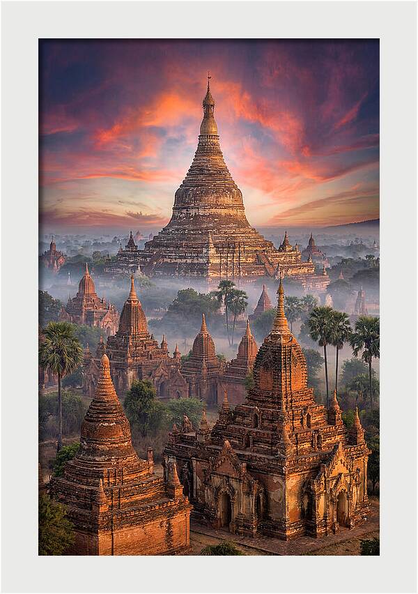 Misty Sunrise Over Bagan Temples