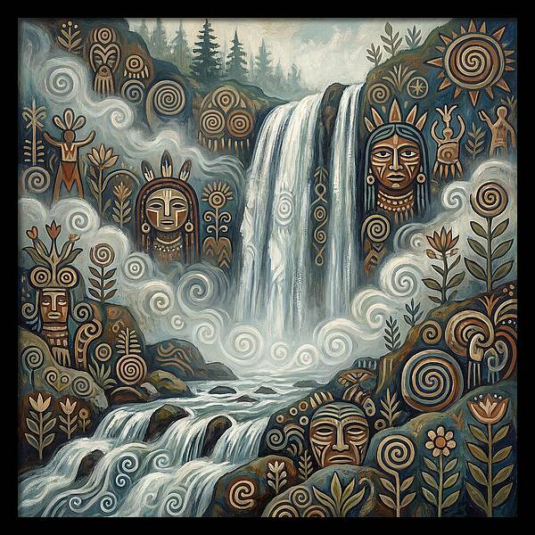 Misty Waterfall Folk Art