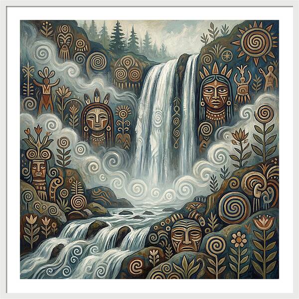 Misty Waterfall Folk Art