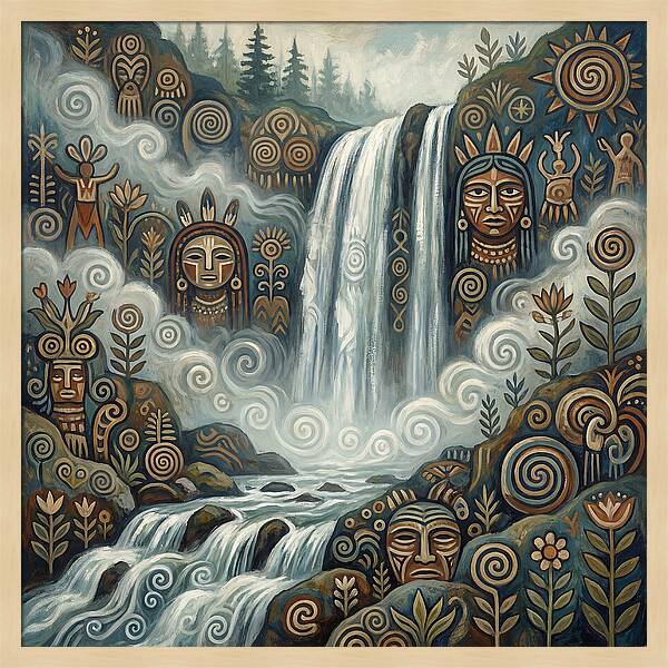 Misty Waterfall Folk Art