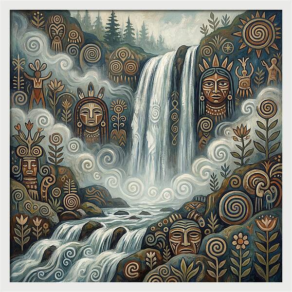 Misty Waterfall Folk Art