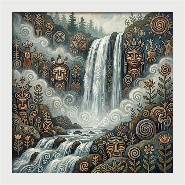 Misty Waterfall Folk Art