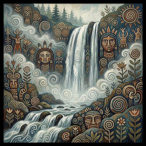 Misty Waterfall Folk Art