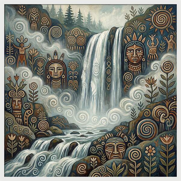 Misty Waterfall Folk Art