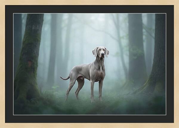 Misty Weimaraner In The Forest