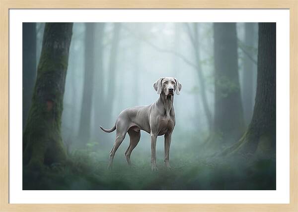 Misty Weimaraner In The Forest