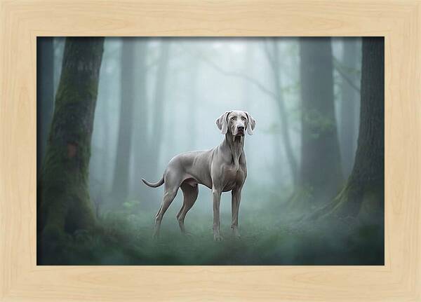 Misty Weimaraner In The Forest