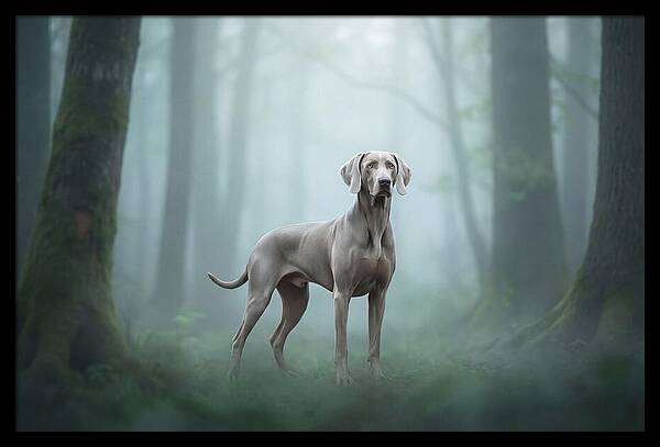 Misty Weimaraner In The Forest