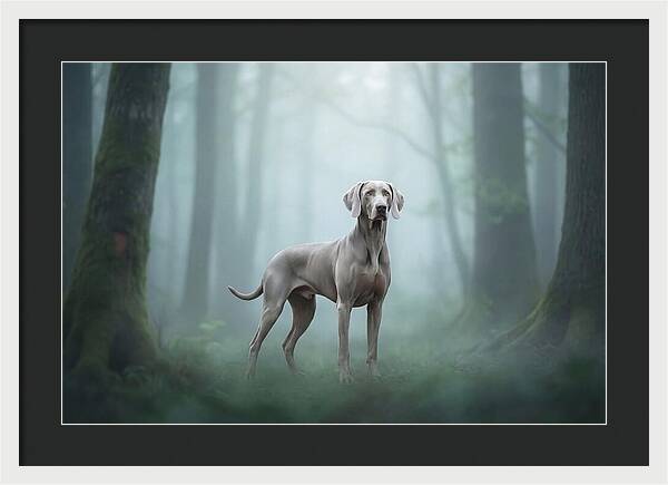 Misty Weimaraner In The Forest