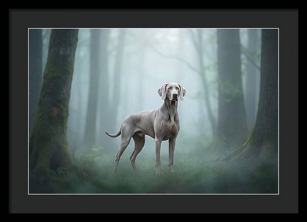 Misty Weimaraner In The Forest
