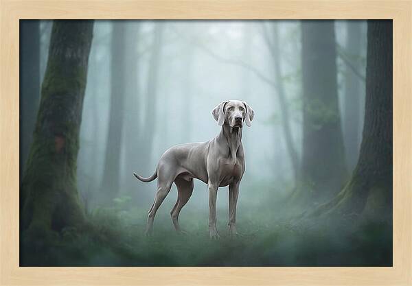 Misty Weimaraner In The Forest