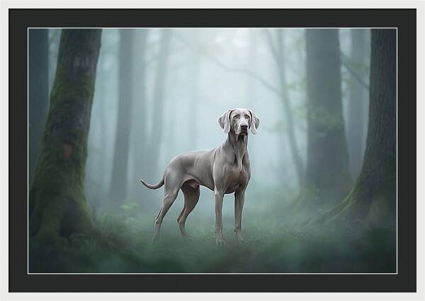 Misty Weimaraner In The Forest