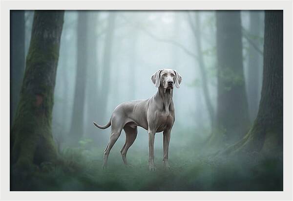 Misty Weimaraner In The Forest