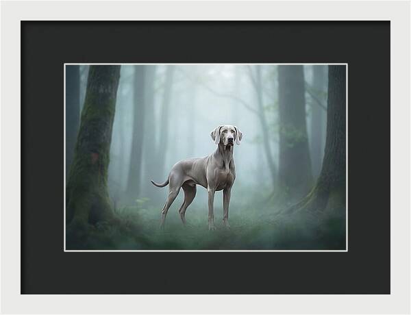 Misty Weimaraner In The Forest