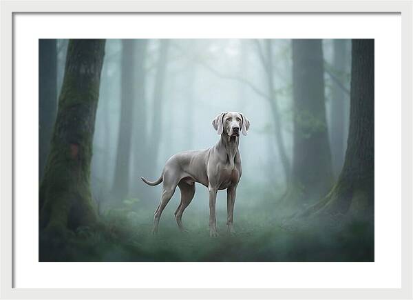 Misty Weimaraner In The Forest