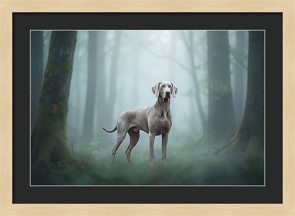 Misty Weimaraner In The Forest