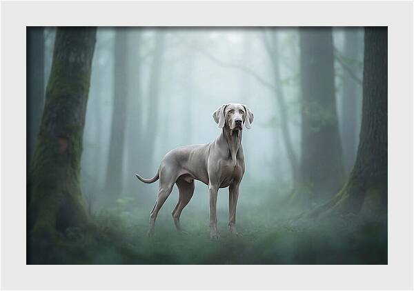Misty Weimaraner In The Forest